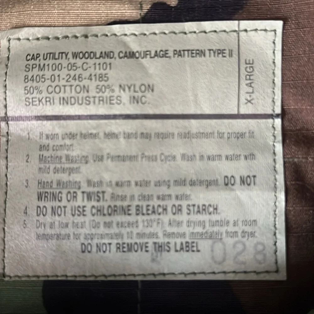 Military Cap, Utility, Woodland, Camouflage, Pattern Type II ~ X-Large - Picture 5 of 5